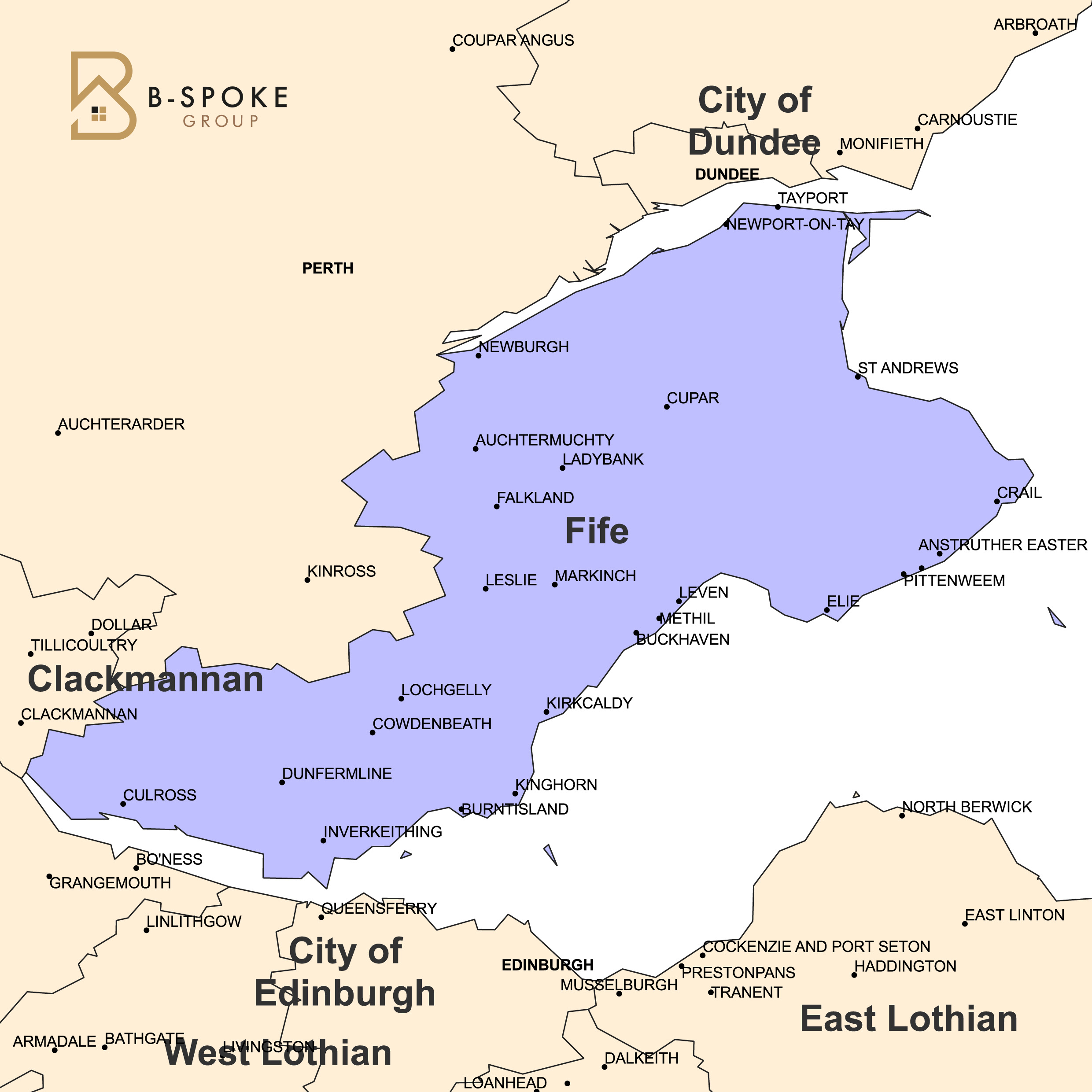 Fife Map Central Belt of scotland